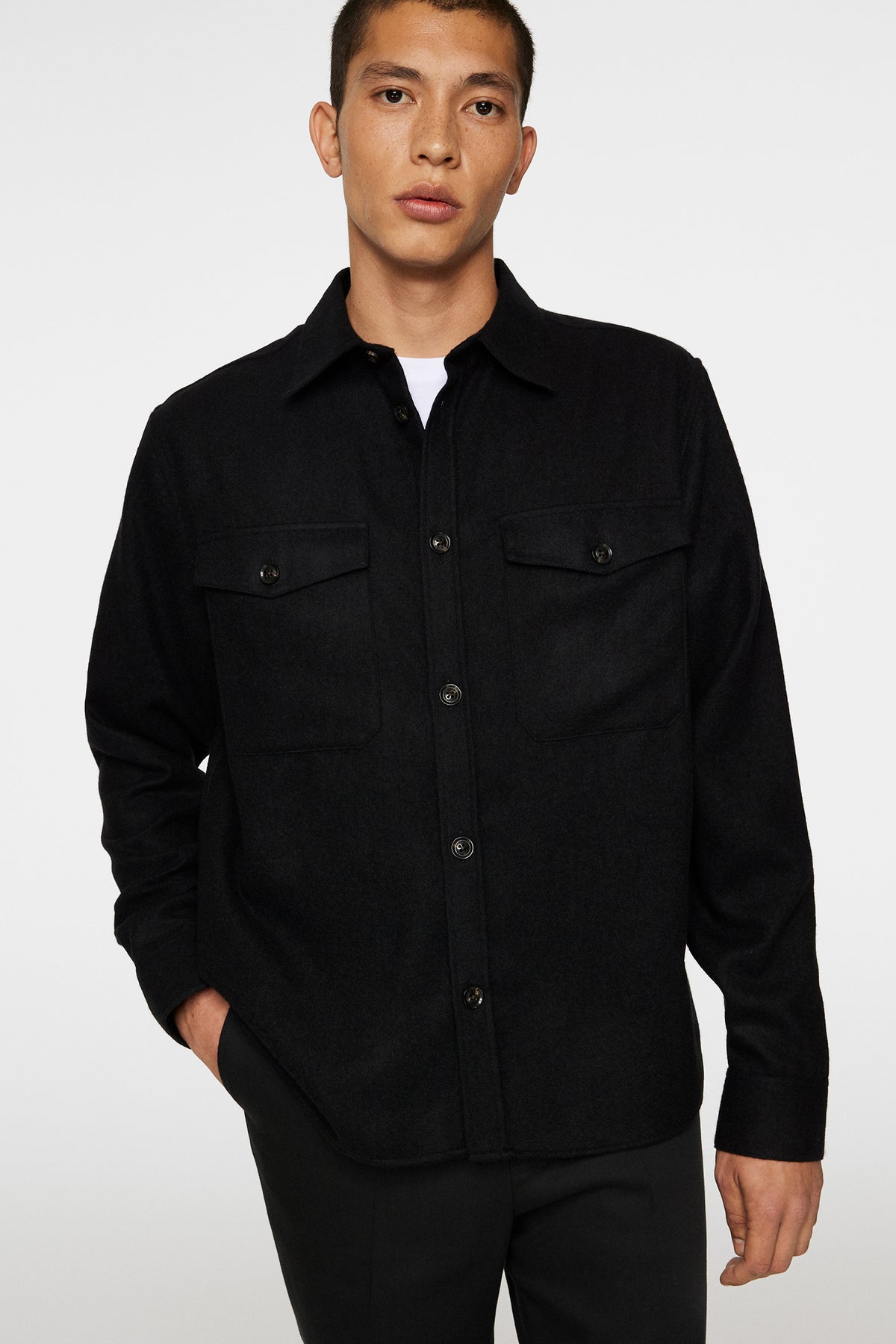 Flat Wool Overshirt / Black