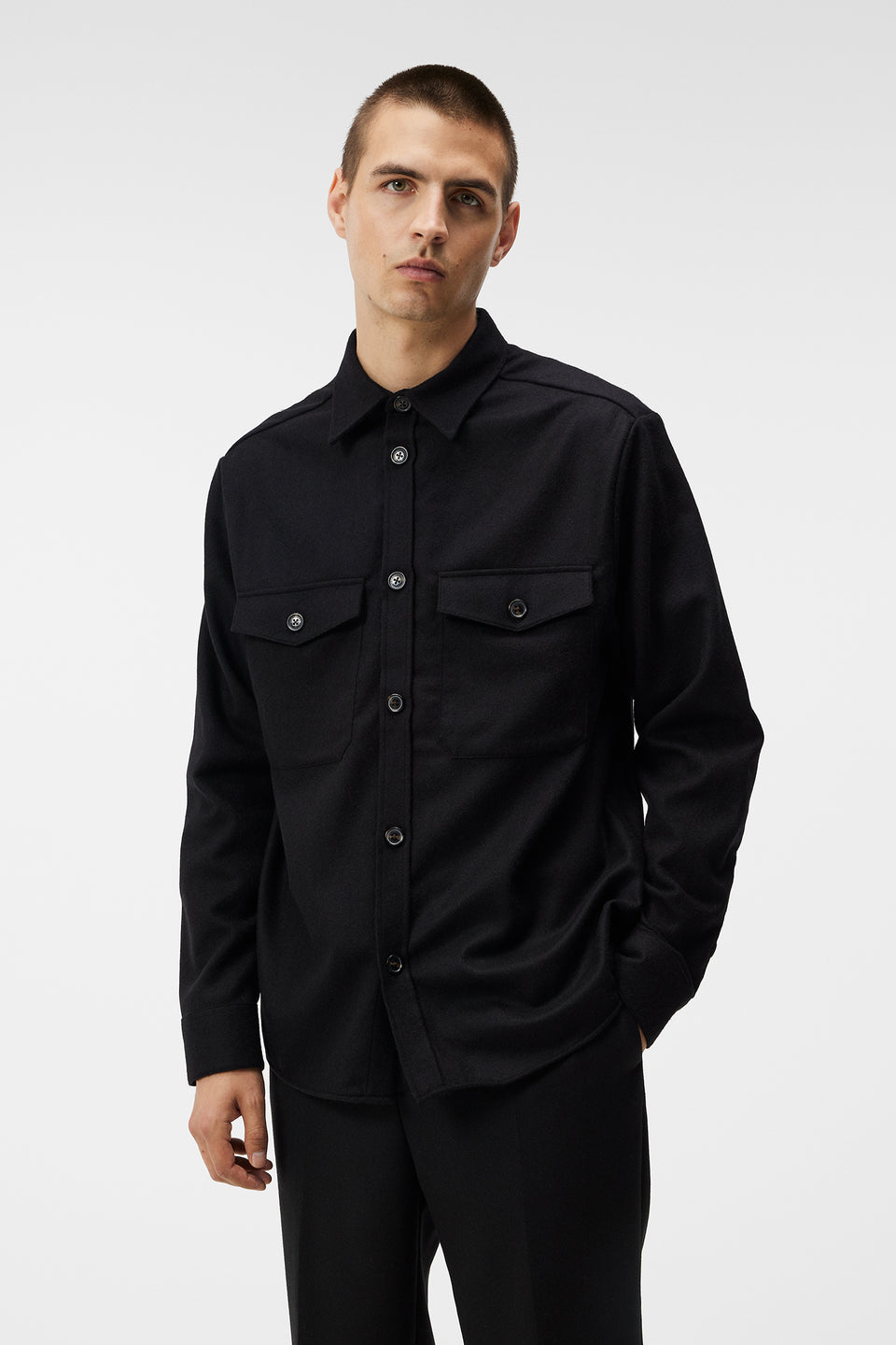 Flat Wool Overshirt / Black