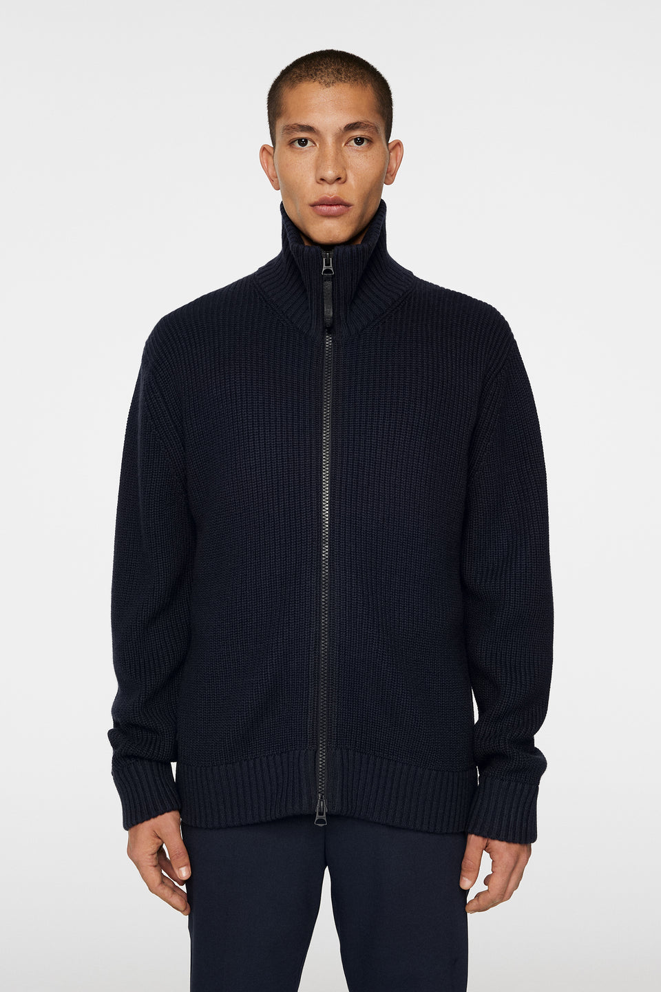 Skyler Wool Blend Zip Cardigan / JL Navy