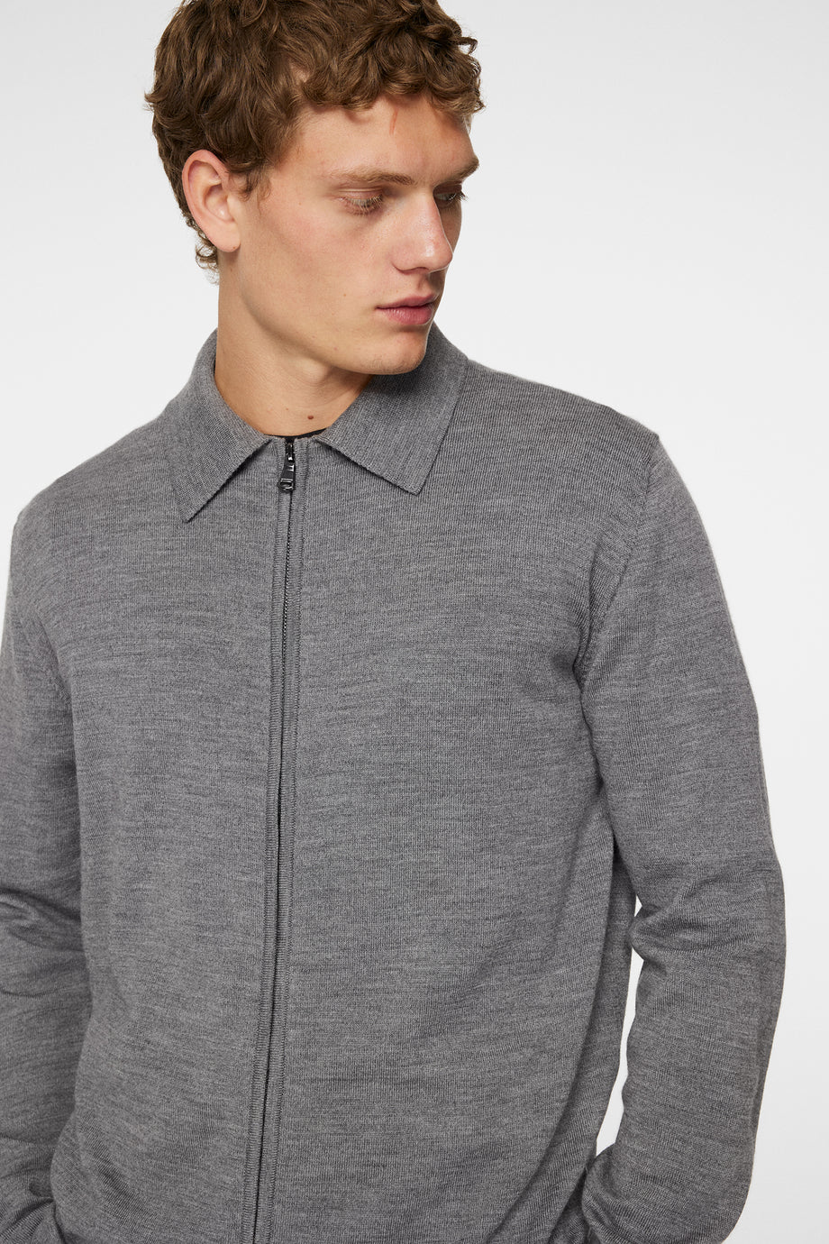 Kaleb Merino Zip Cardigan / Mid Grey Melange