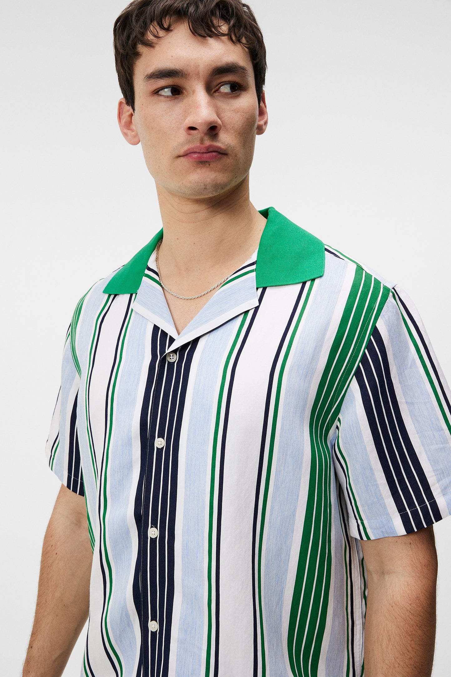 Skala Knit Collar Stripe Shirt / Estate Blue