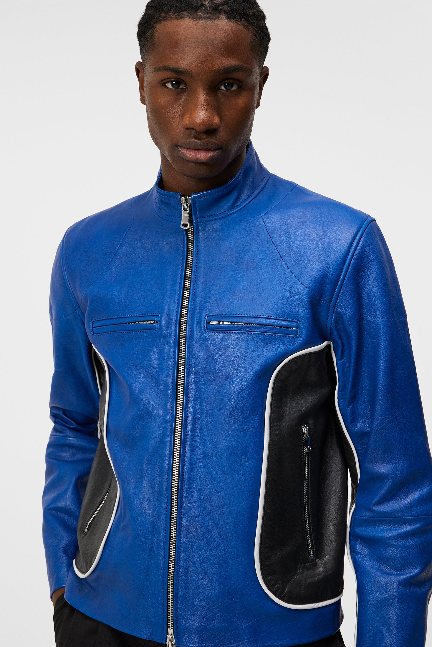 Morris Leather Biker Jacket Nautical Blue J.Lindeberg