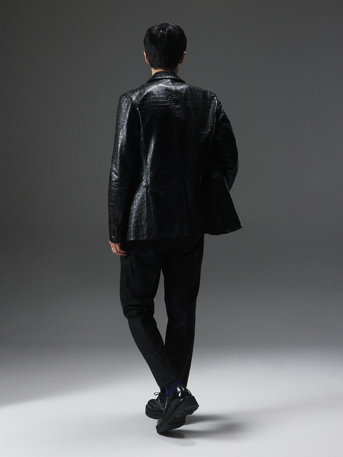 Penny Croc Leather Blazer / Black