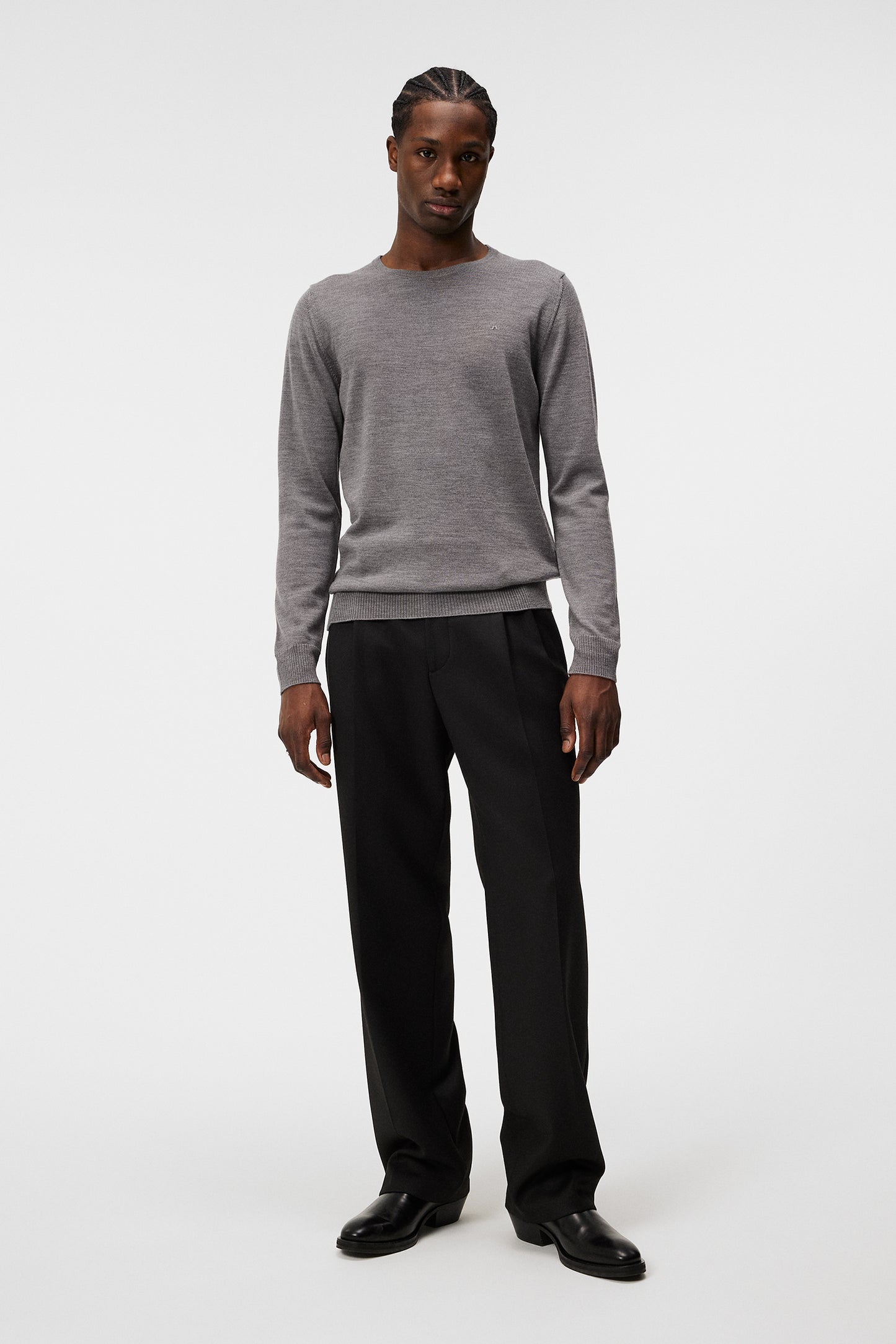 Lyle Merino Crew Neck Sweater / Grey Melange