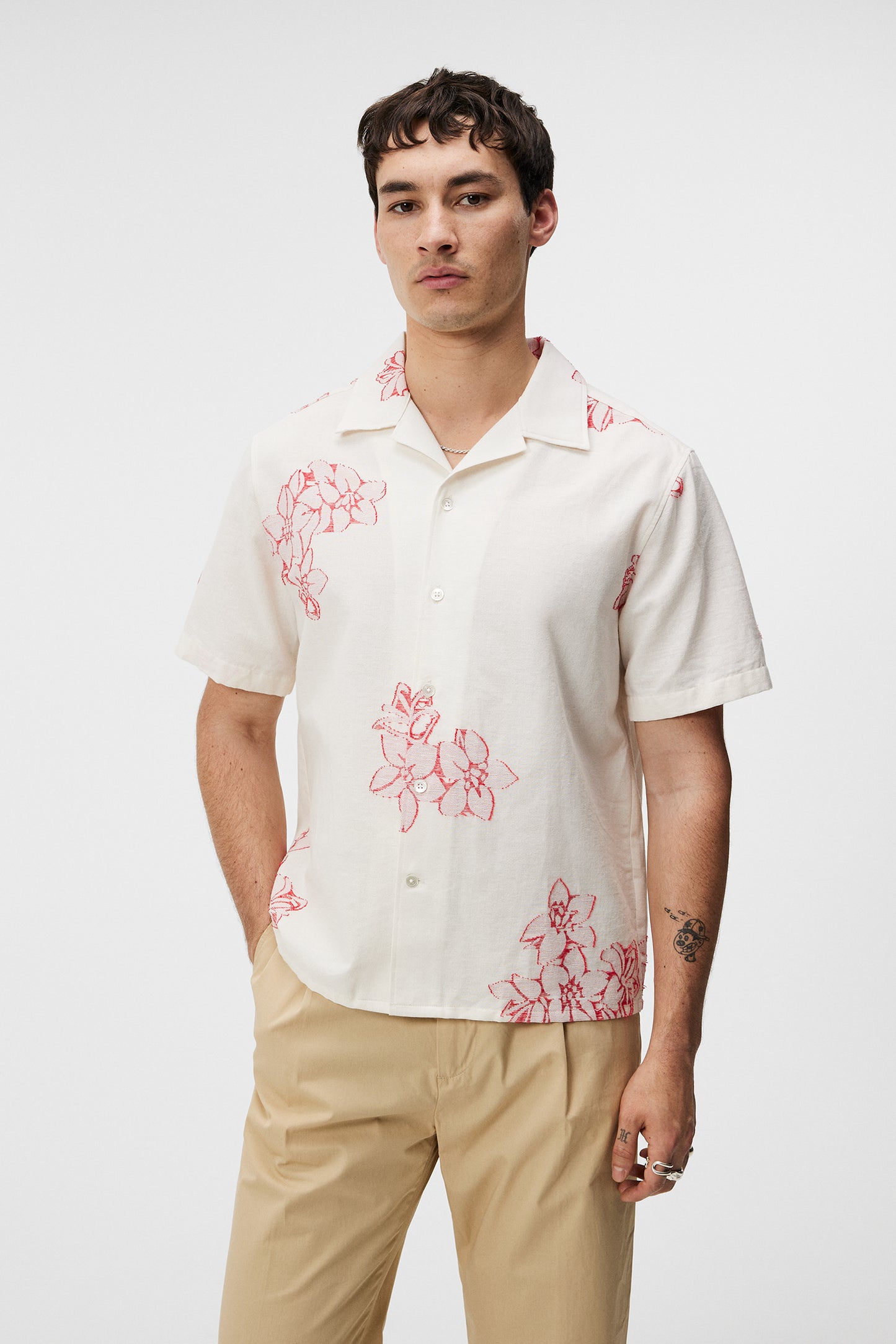 Donso Fil Coupe Floral Shirt / Cloud White