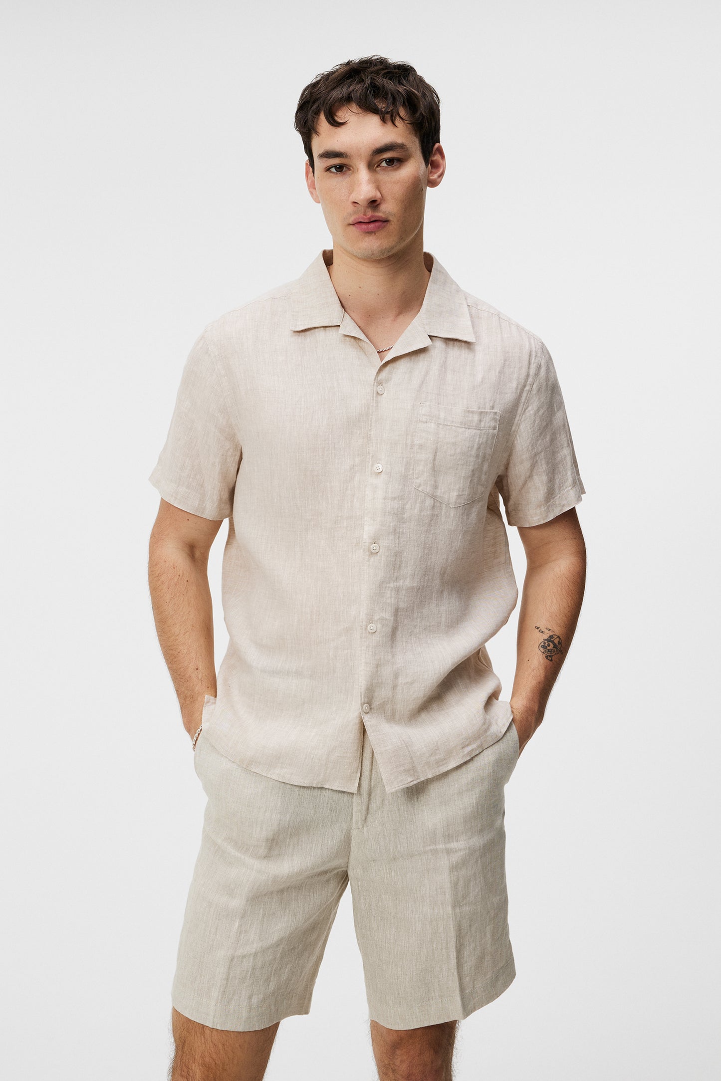 Elio Linen Melange Shirt / Safari Beige