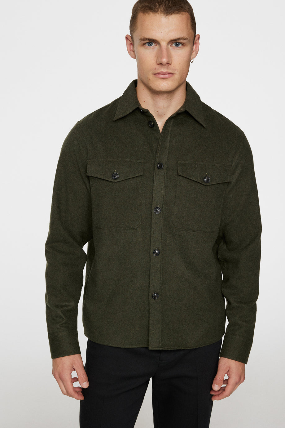 Flat Wool Overshirt / Forest Green