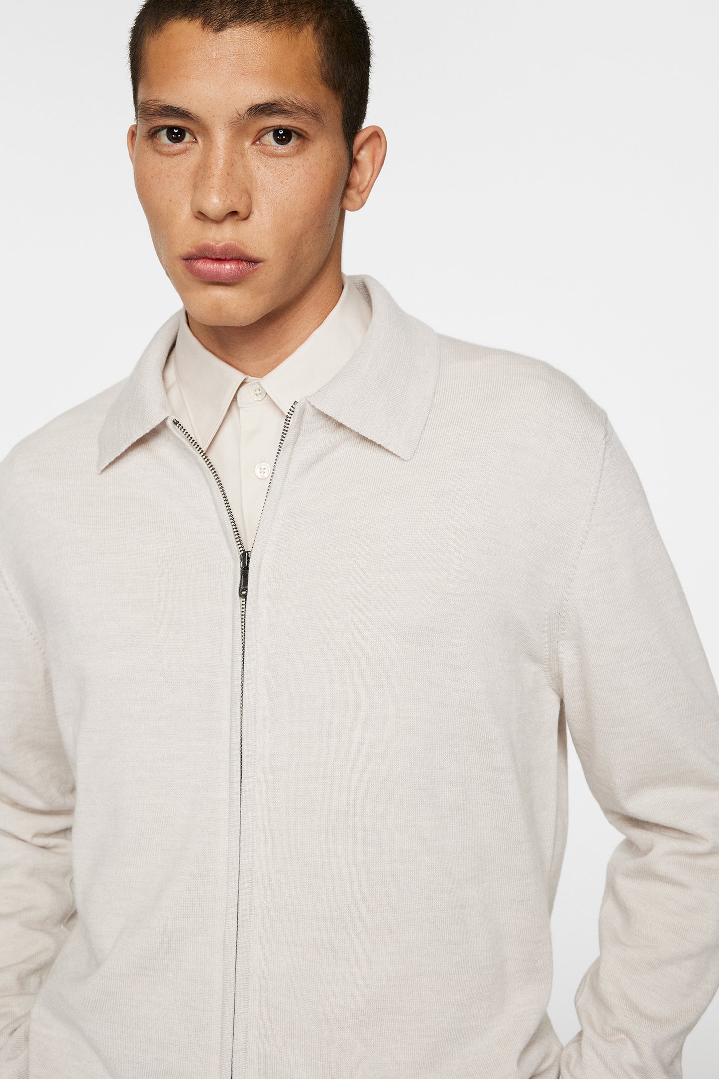 Kaleb Merino Zip Cardigan / Moonbeam Melange