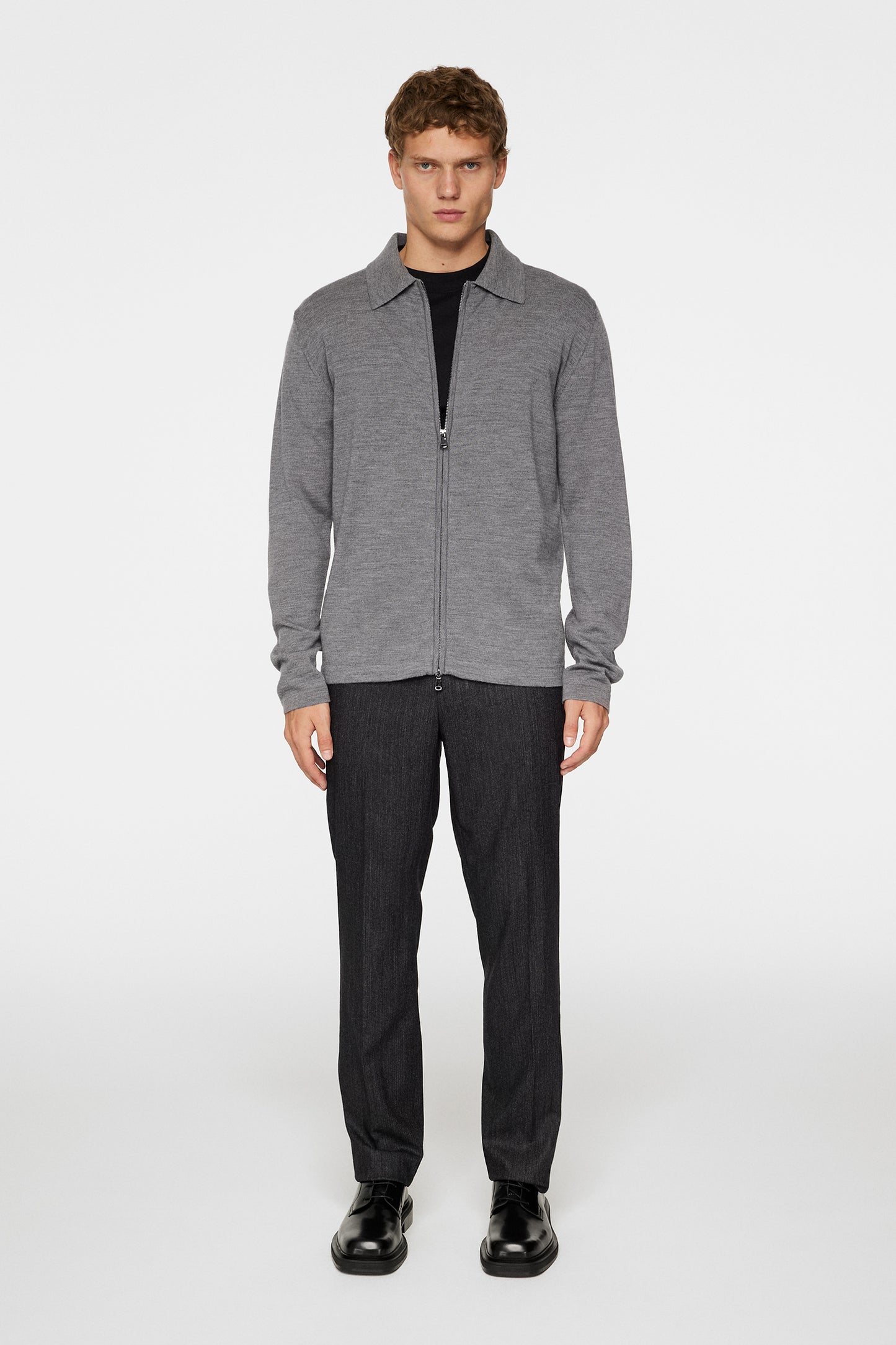 Kaleb Merino Zip Cardigan / Mid Grey Melange