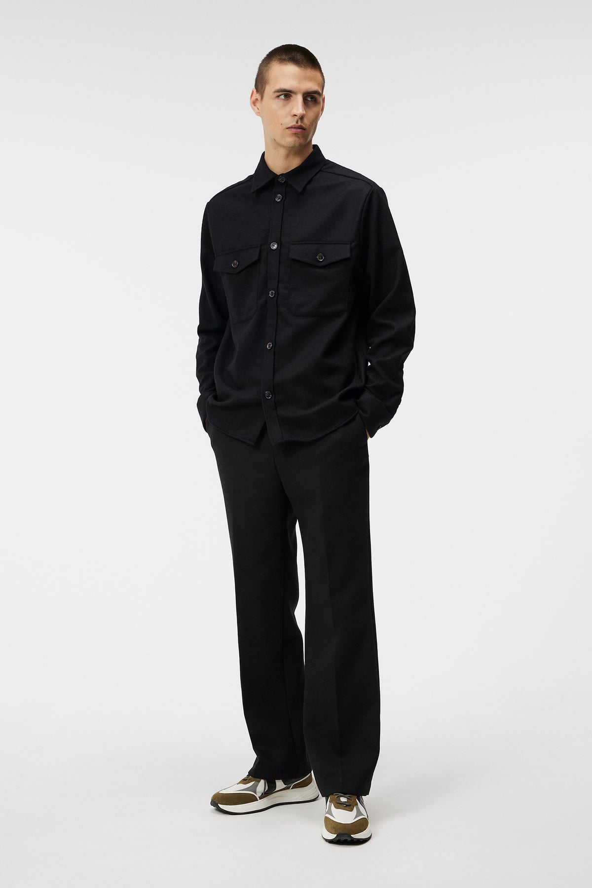 Flat Wool Overshirt / Black