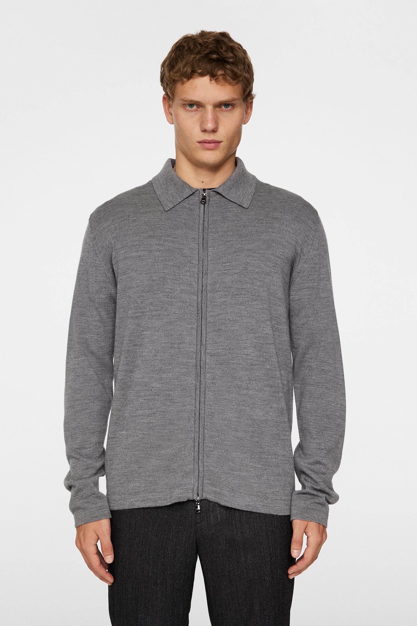 Kaleb Merino Zip Cardigan / Mid Grey Melange