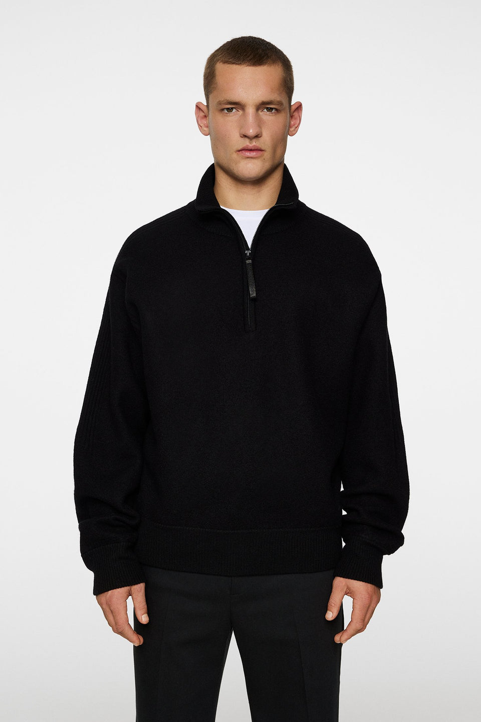 Bon Boiled Wool Quarter Zip / Black