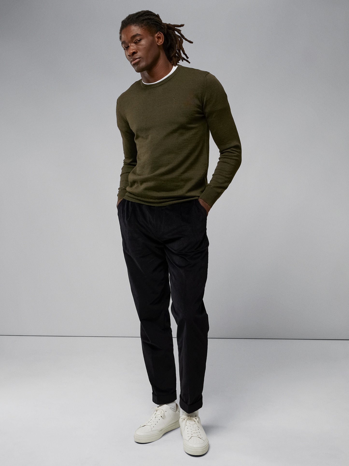 Lyle Merino Crew Neck Sweater / Forest Green