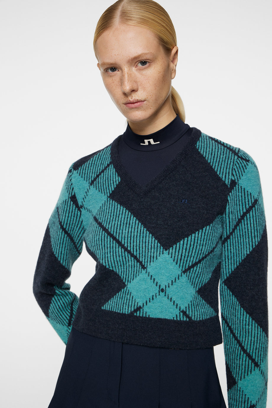 Brea Knitted V-Neck / Glenmuir Tartan Teal L