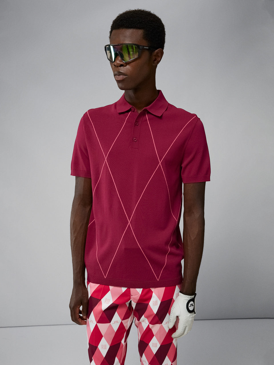 Luke Knitted Argyle Golf Polo / Beaujolais