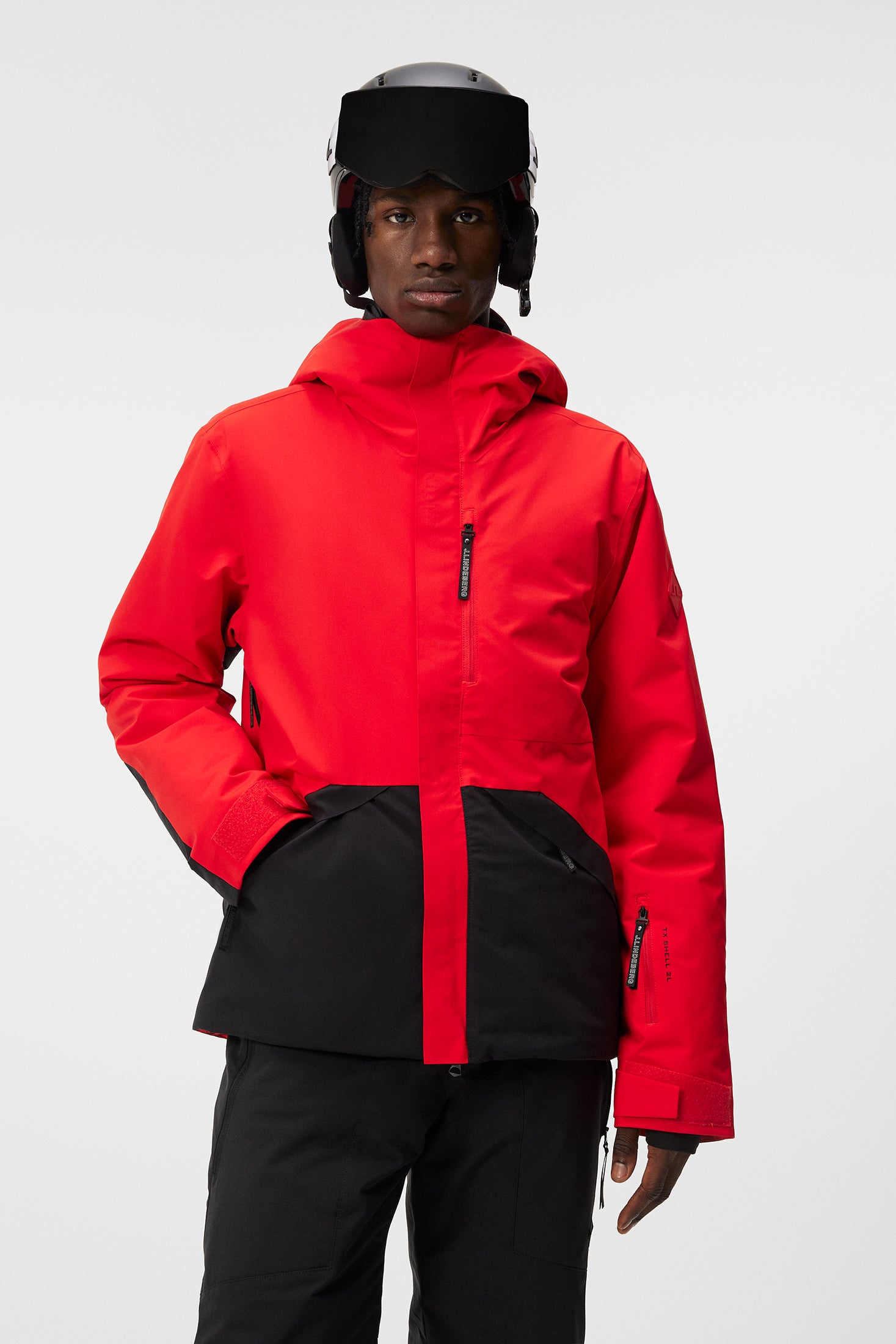 Black ski outlet jacket with belt