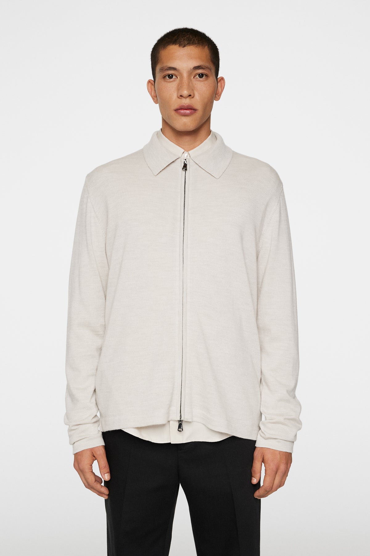 Kaleb Merino Zip Cardigan / Moonbeam Melange