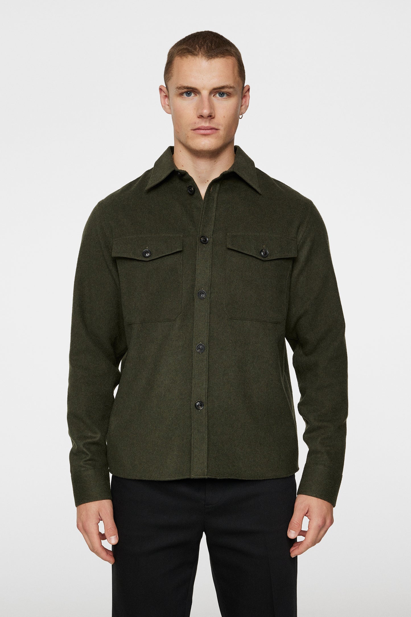 Flat Wool Overshirt / Forest Green