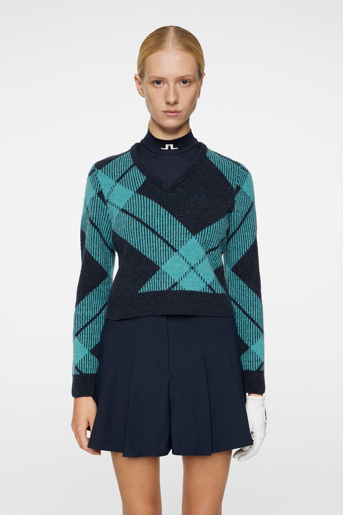 Brea Knitted V-Neck / Glenmuir Tartan Teal L