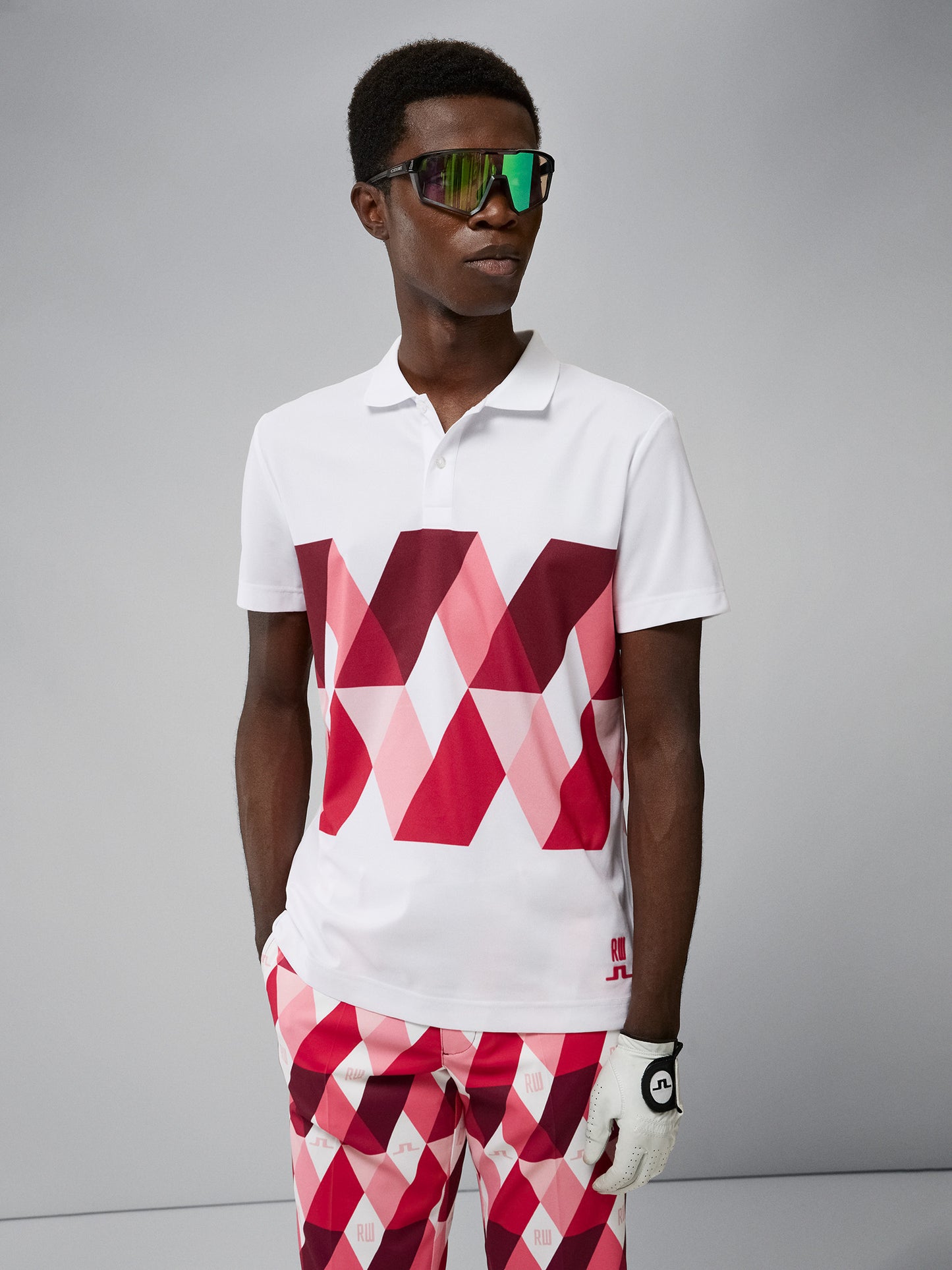 Angus Argyle Printed Golf Polo / White