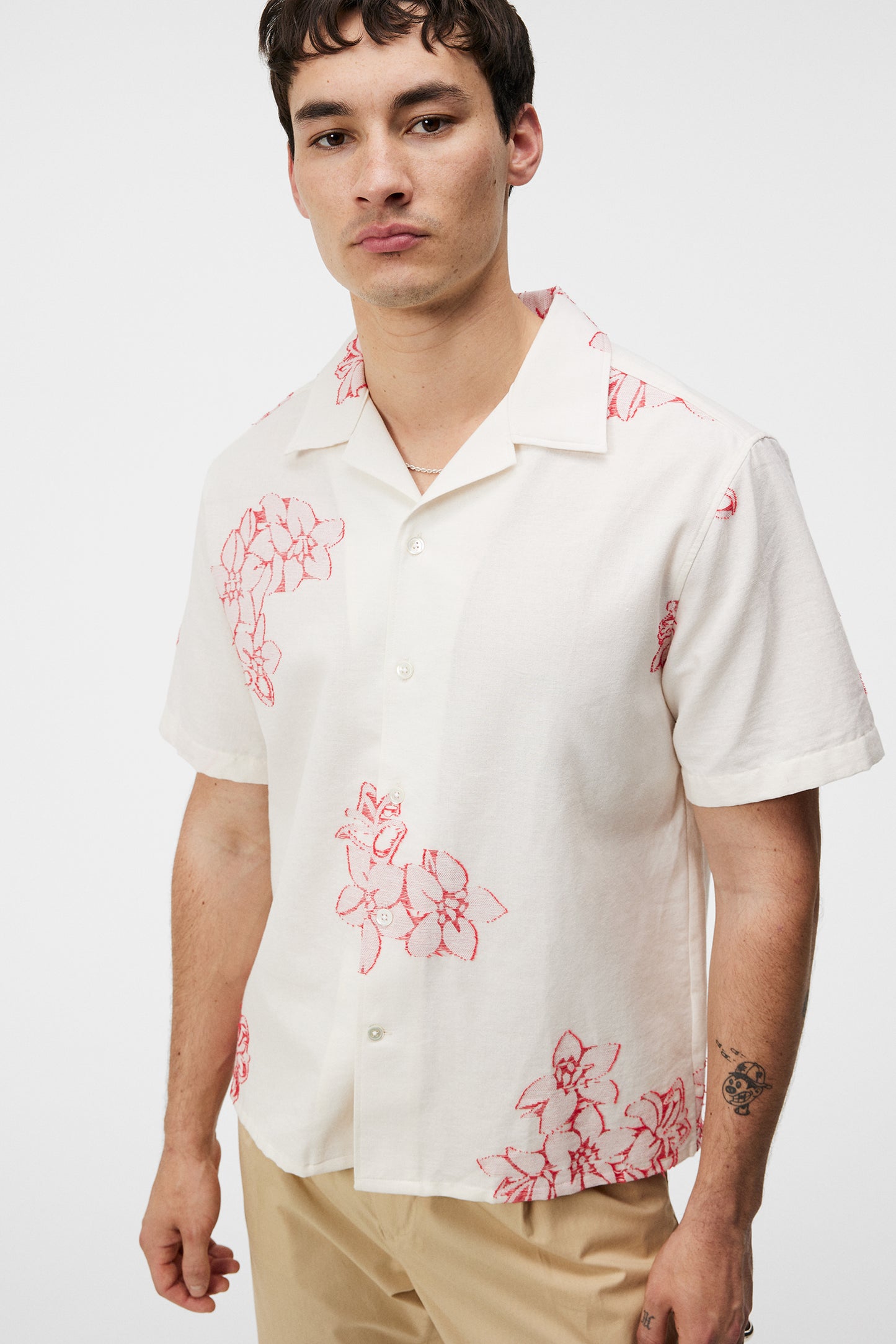 Donso Fil Coupe Floral Shirt / Cloud White