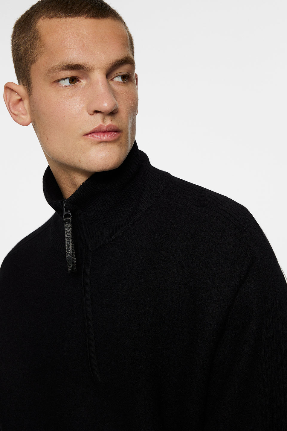 Bon Boiled Wool Quarter Zip / Black