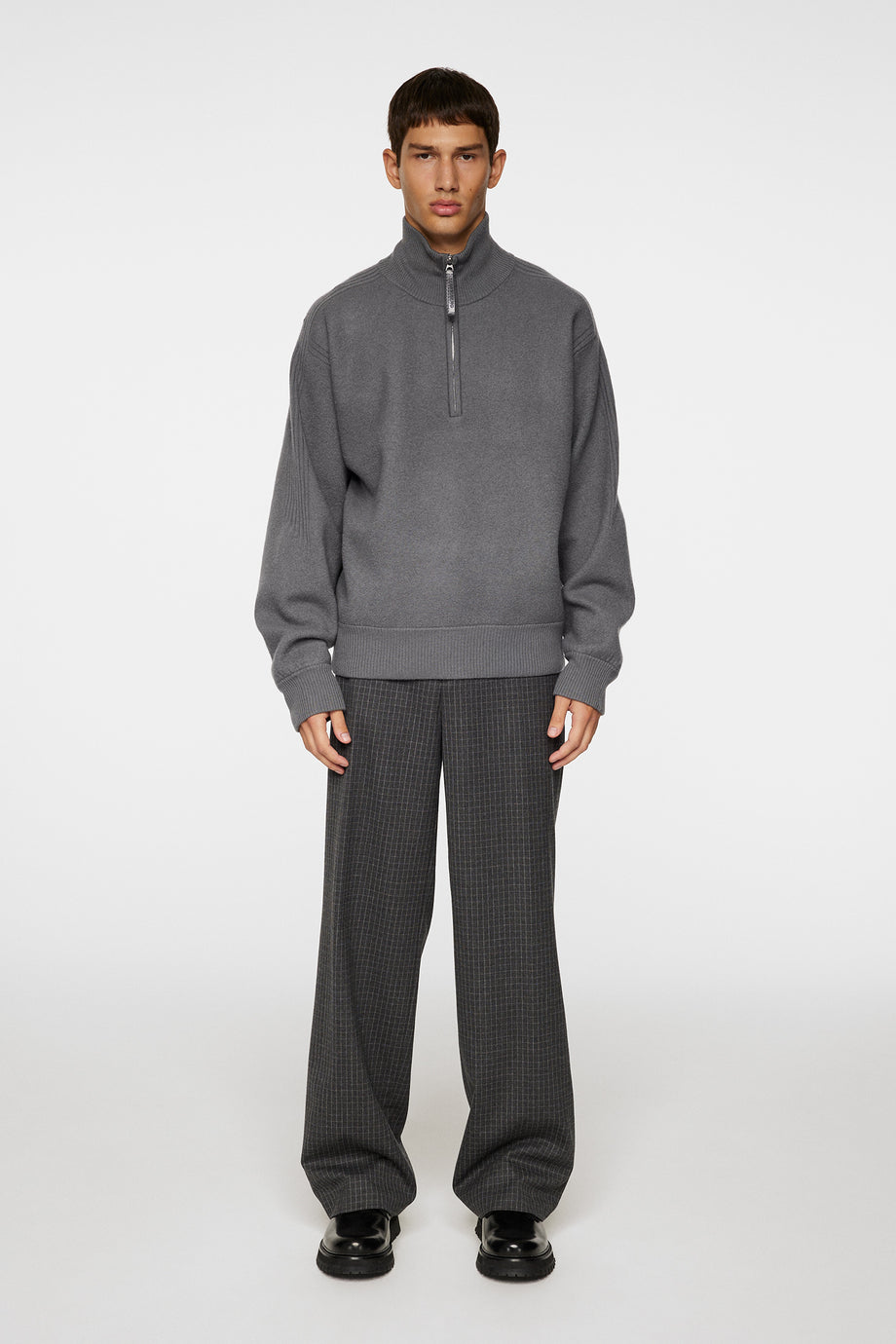 Bon Boiled Wool Quarter Zip / Lava Smoke