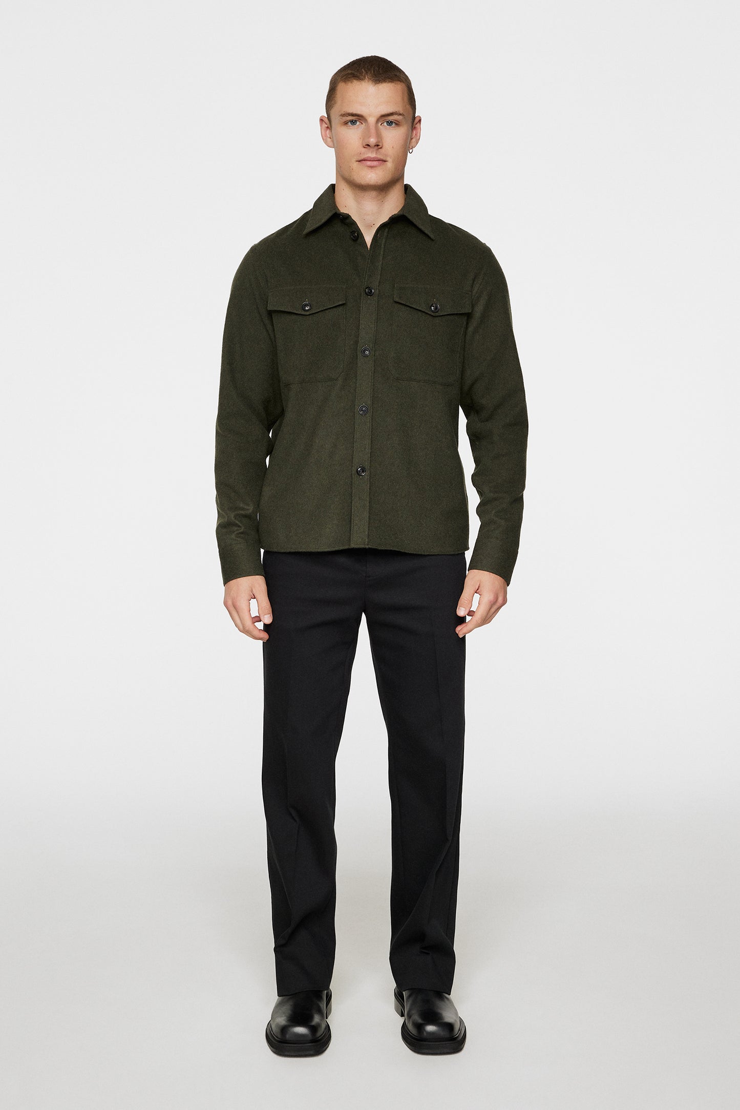 Flat Wool Overshirt / Forest Green