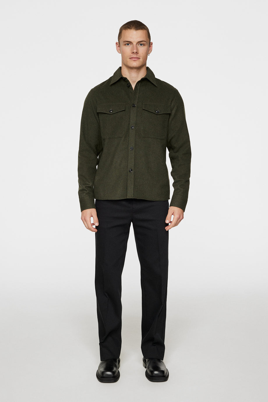 Flat Wool Overshirt / Forest Green