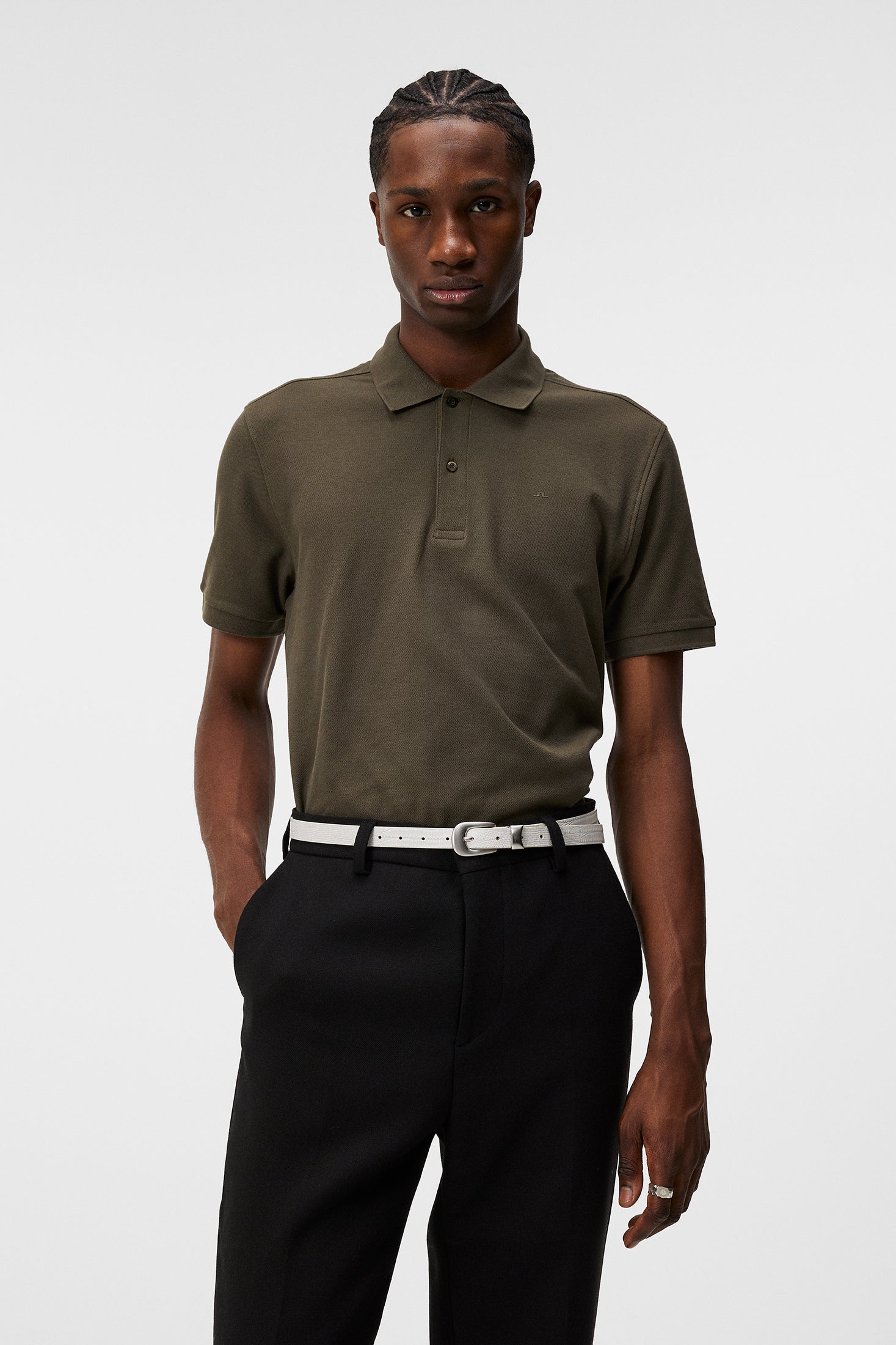 Green polo 2024 grey pants