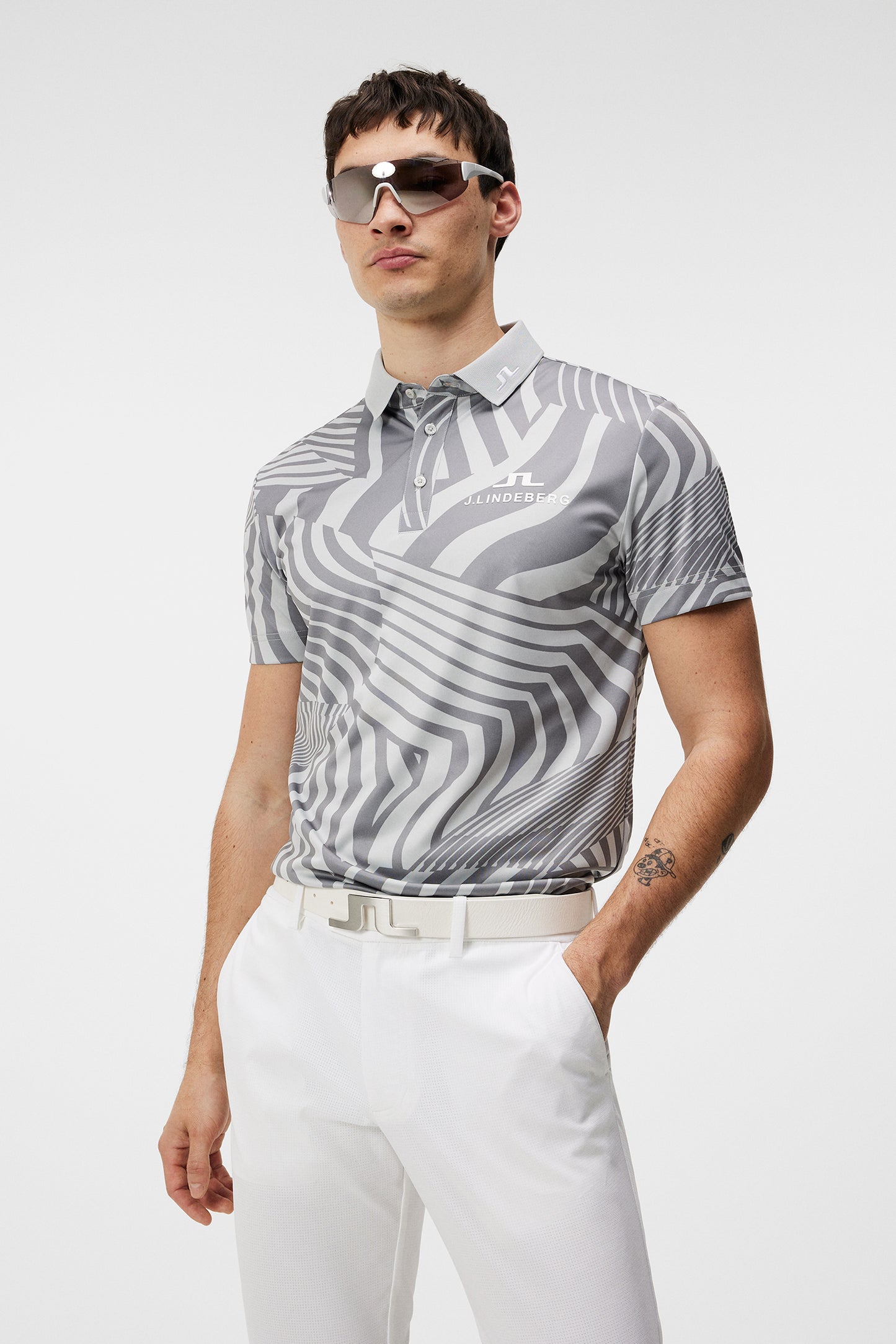 KV Tour Print Golf Polo / Dazzle Wave Light Grey Melange