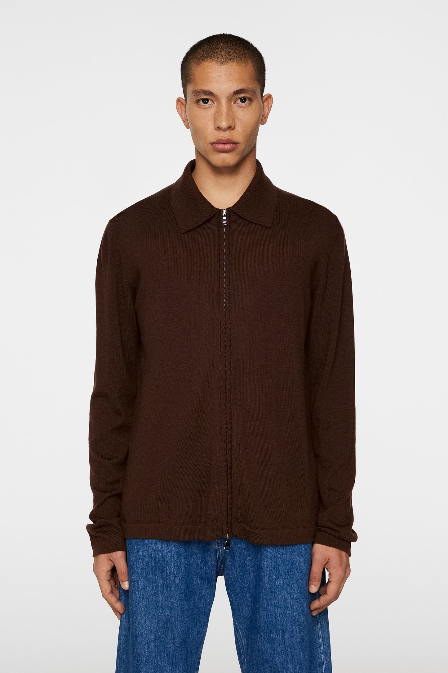 Kaleb Merino Zip Cardigan / Bitter Chocolate