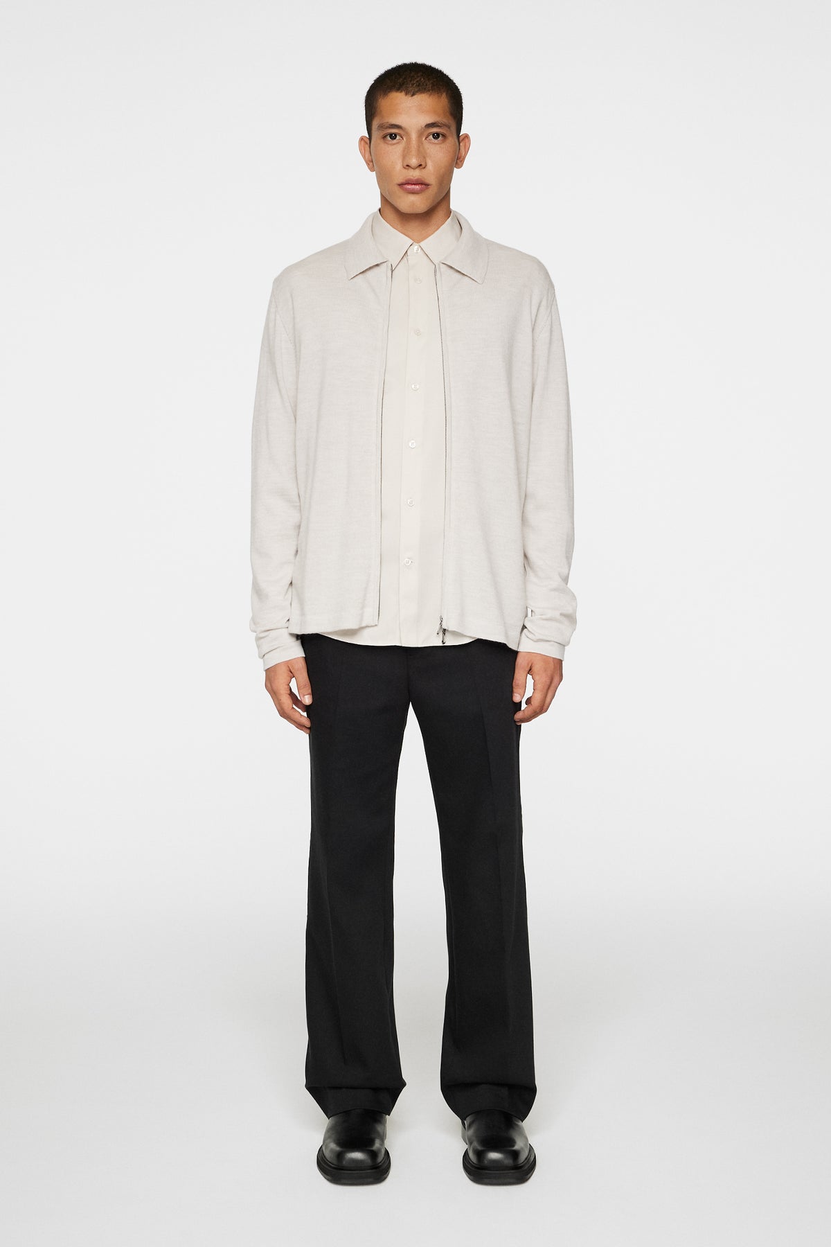 Kaleb Merino Zip Cardigan / Moonbeam Melange