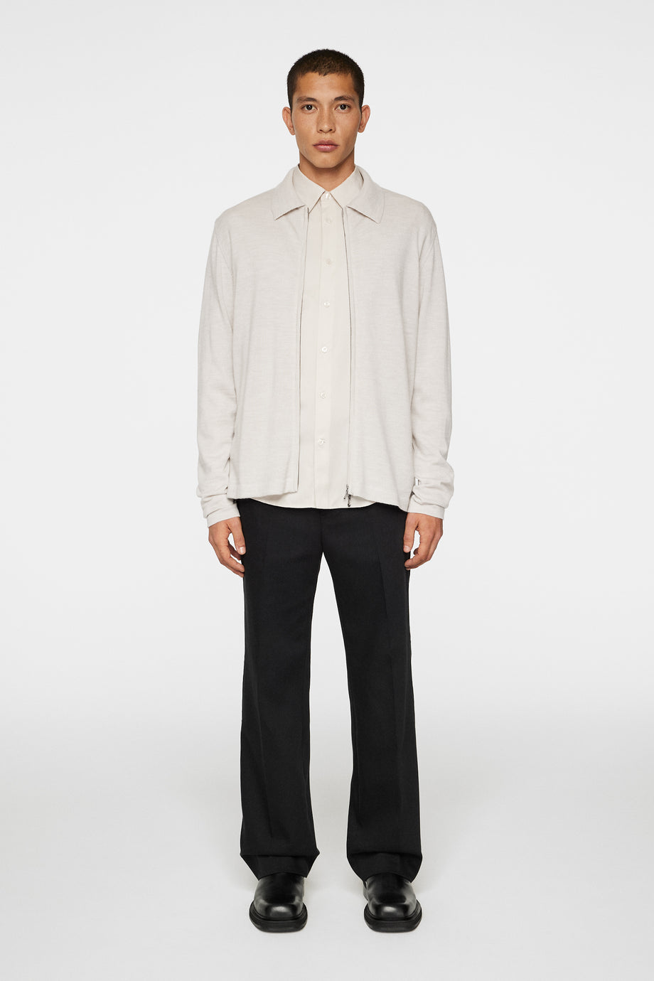 Kaleb Merino Zip Cardigan / Moonbeam Melange