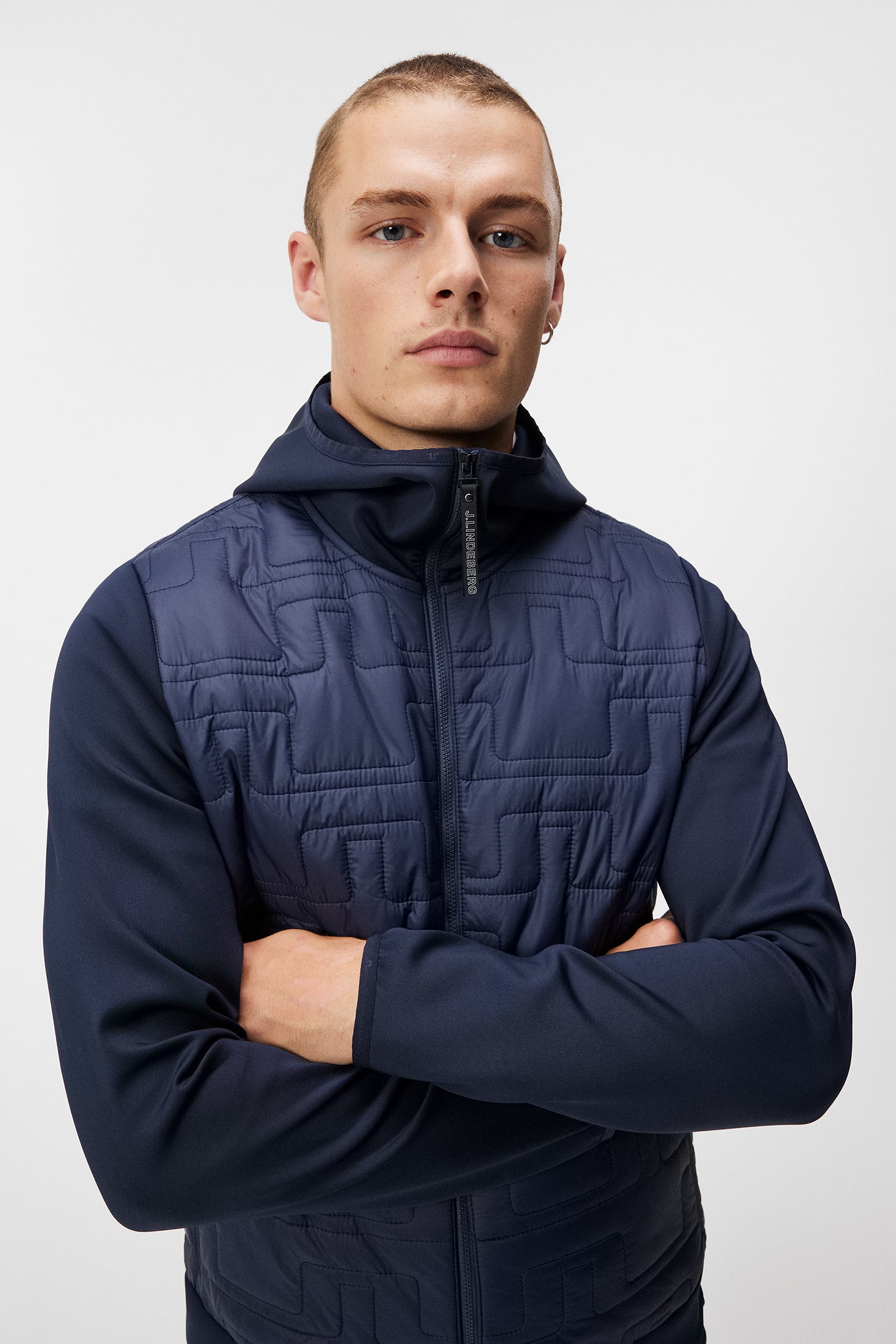 Quilt Hybrid Hood Jacket / JL Navy