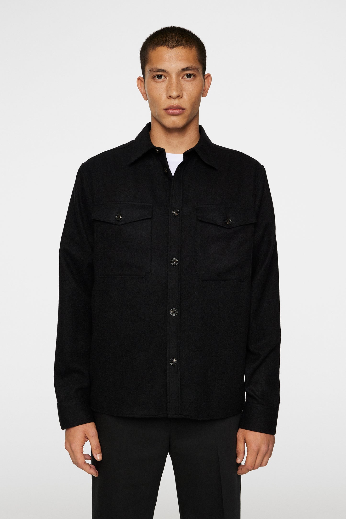 Flat Wool Overshirt / Black