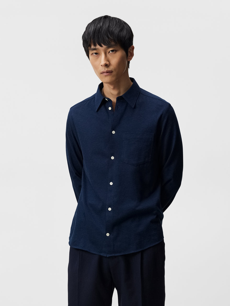 Jersey Stripe Slim Shirt / JL Navy