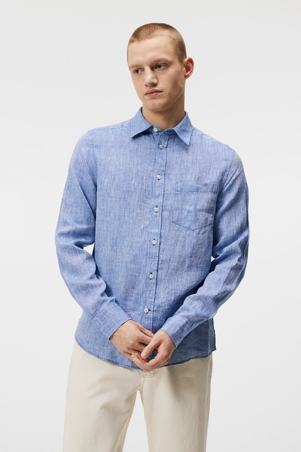 Linen Melange LS slim shirt / Lapis Blue