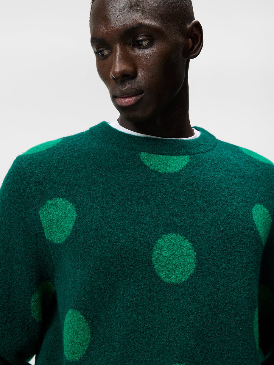 Louis Vuitton Men's Green Cotton All Over Logo Jacquard Crewneck