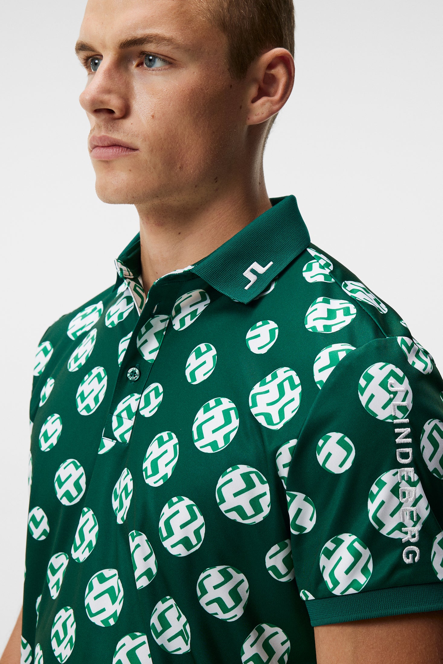 Tour Tech Reg Fit Print Polo Rain Forest Sphere Dot J.Lindeberg