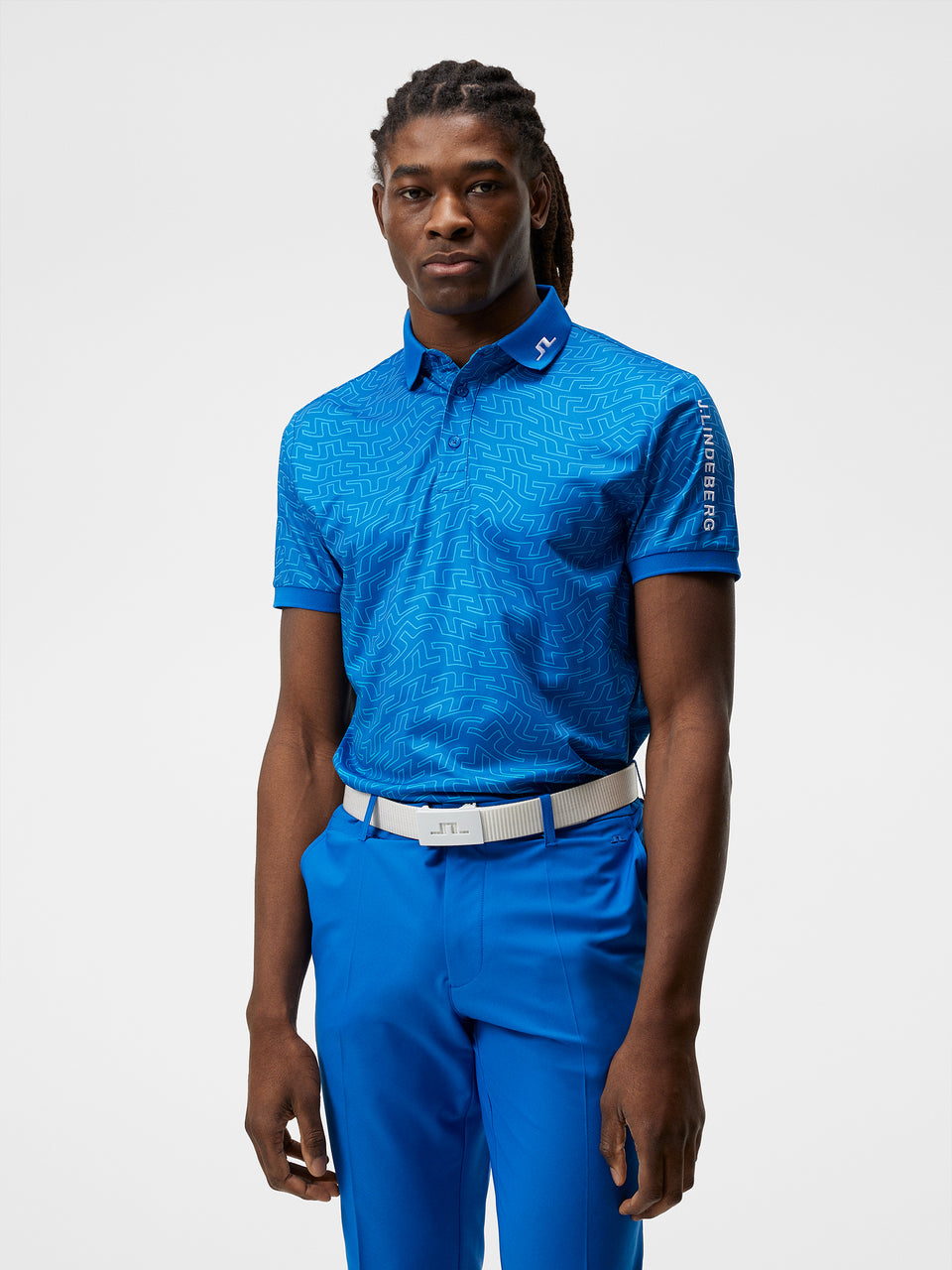 Tour Tech Reg Fit Print Polo / Lapis outline bridge Swirl