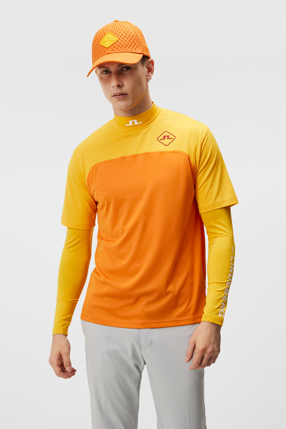 Mesh blocked T-shirt / Russet Orange